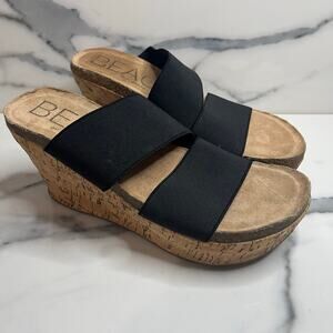 Beach by Matisse Women's Black Strap Cork Wedge Bare All Sandals Sz 8